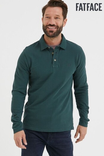 FatFace Green Long Sleeve Organic Pique Polo Shirt (N02054) | £39.50