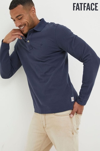 FatFace Blue Long Sleeve Organic Pique Polo Shirt (N02055) | £39.50