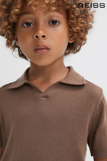 Reiss Brown Sugar Duchie Junior Merino Wool Open Collar Polo Stratus Shirt (N02094) | £28
