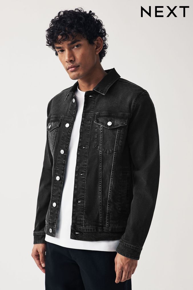 Mens black jean clearance jacket with fur