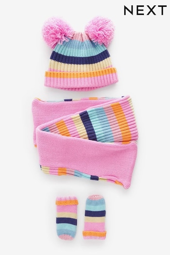 Multi 3pc Rainbow Cute Hat, Gloves and Scarf Set (3mths-6yrs) (N02180) | £16 - £17