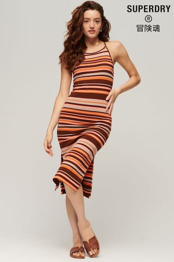Superdry Brown Jersey Stripe Cami Midi Dress (N02223) | £40