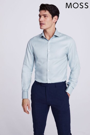 MOSS Slim Fit Blue Double Cuff Twill Shirt (N02243) | £25