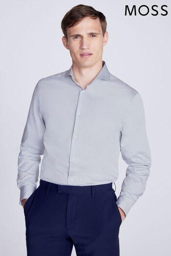 MOSS Tailored Fit Grey Satin Weave Shirt (N02247) | £50