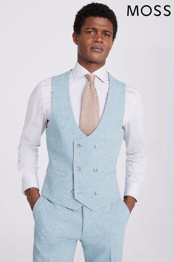 MOSS Slim Fit Blue Donegal Waistcoat (N02248) | £90