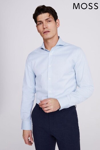 MOSS Tailored Fit Blue Dobby Shirt (N02251) | £50