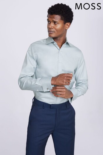 MOSS Tailored Fit Blue Double Cuff Twill Shirt (N02254) | £50