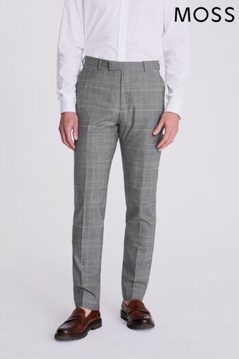 MOSS Tailored Fit Grey Check Performance Trousers (N02259) | £110