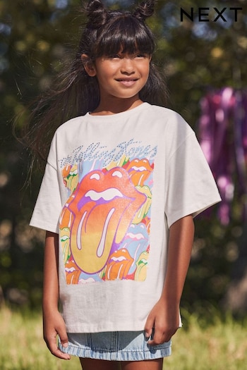 White Glitter Rainbow Rolling Stones Oversized T-Shirt (3-16yrs) (N02276) | £14 - £19