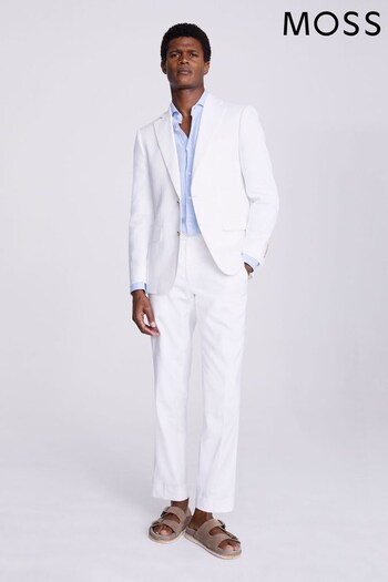 MOSS Tailored Fit Matte Linen White Jacket (N02328) | £179