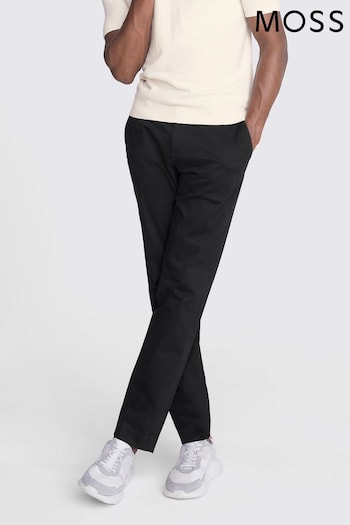 MOSS Slim Fit Black Chino Trousers hem (N02330) | £60