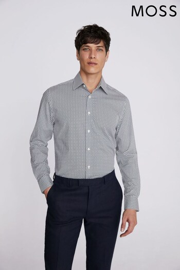 MOSS Tailored Fit Blue Geo Printed Stretch Shirt (N02332) | £60