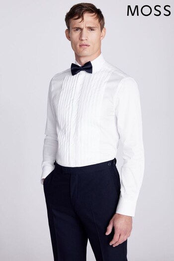 MOSS Tailored Fit Premium Pleated White Shirt (N02334) | £80