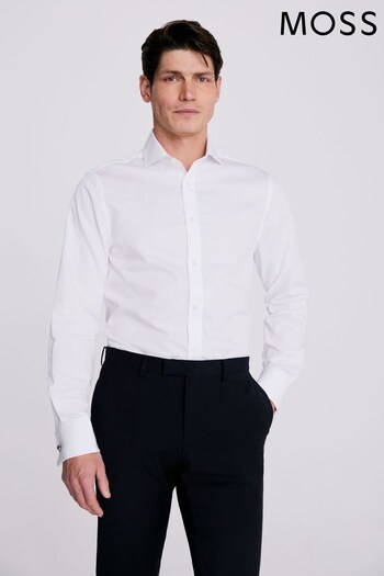 MOSS Tailored Fit Dobby Double Cuff White Shirt (N02345) | £50