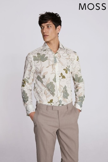 MOSS Tailored Fit Green Floral Print Shirt (N02361) | £50