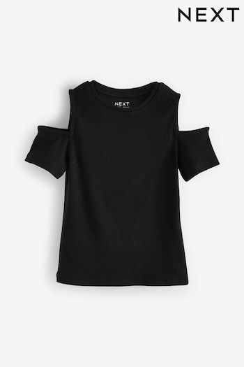 Black Cold Shoulder Rib T-Shirt (3-16yrs) (N02378) | £5 - £8