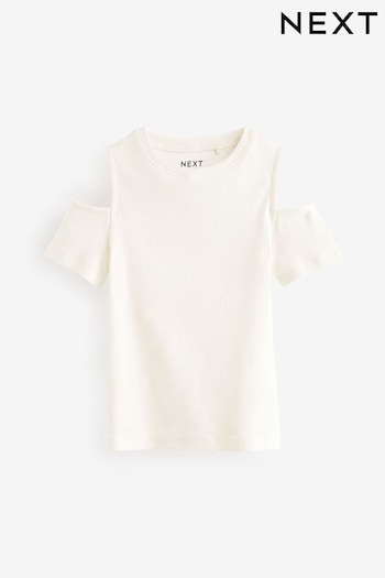 White Cold Shoulder Rib T-Shirt (3-16yrs) (N02380) | £5 - £8
