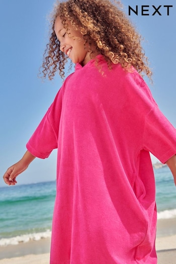 Bright Pink Oversized Hooded Towelling Cover-Up (N02396) | £20 - £26