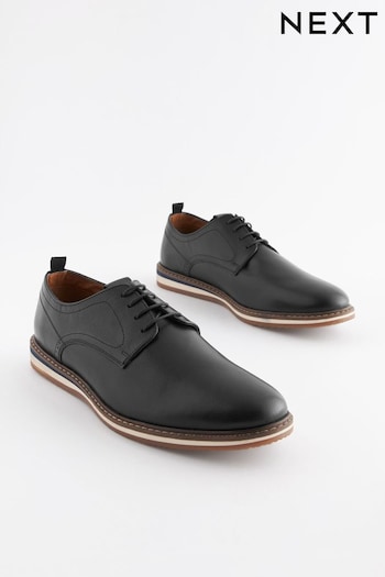 Black Leather Wedge Derby Shoes (N02440) | £52