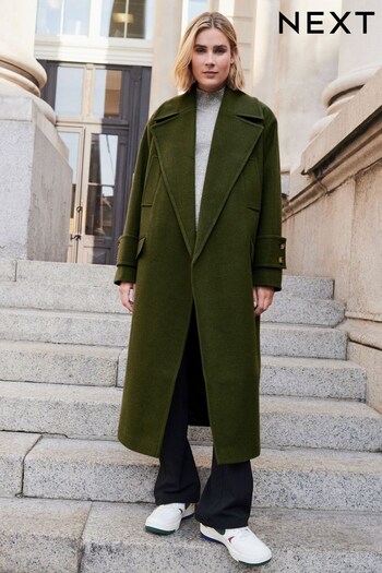Khaki Green Relaxed Fit Overcoat (N02449) | £88