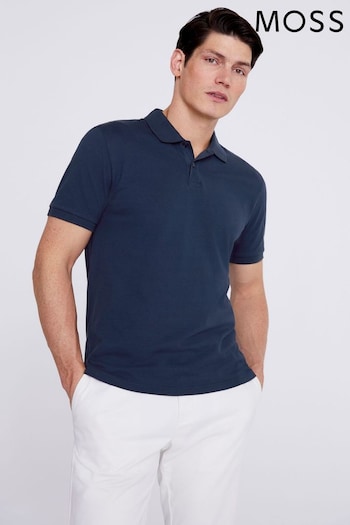 MOSS Blue Pique Polo Shirt (N02458) | £30