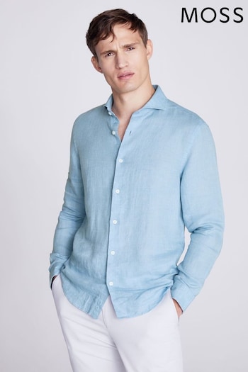 MOSS Tailored Fit Blue Linen Shirt (N02466) | £60