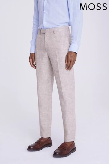 MOSS Regular Fit Natural Linen Trousers (N02481) | £110
