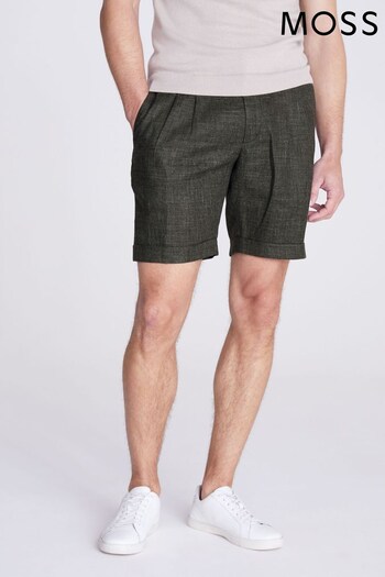 MOSS Khaki Green Linen Casual Shorts (N02491) | £60