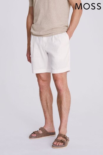 MOSS Matte Linen Casual White Shorts (N02505) | £60
