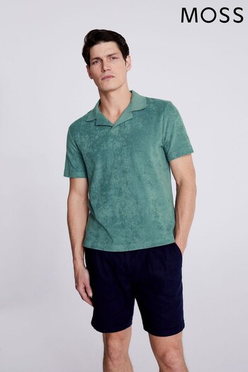 MOSS Green Open Knit Cable Skipper Polo Shirt (N02517) | £30