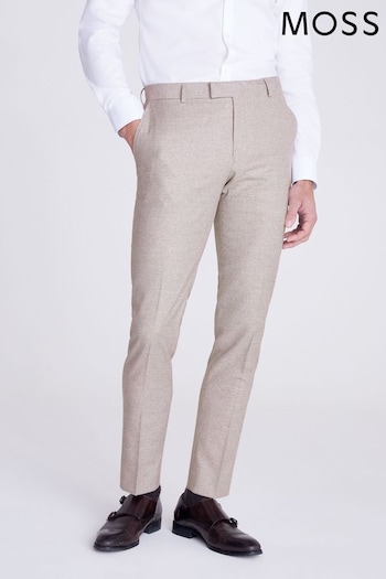 MOSS Slim Fit Guabello Taupe Puppytooth Brown Trousers (N02519) | £140