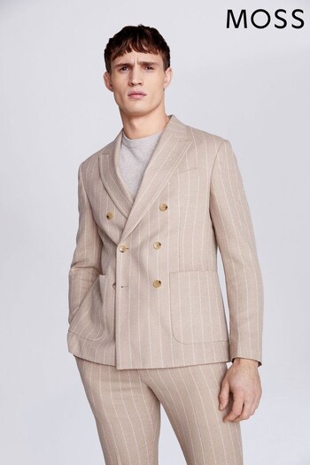 MOSS Slim Fit Natural Double Breasted Stripe Jacket (N02521) | £169