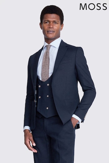 MOSS Slim Fit Blue Matte Linen Jacket (N02522) | £179