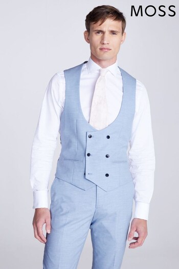 MOSS Slim Fit Blue Flannel Waistcoat (N02528) | £80