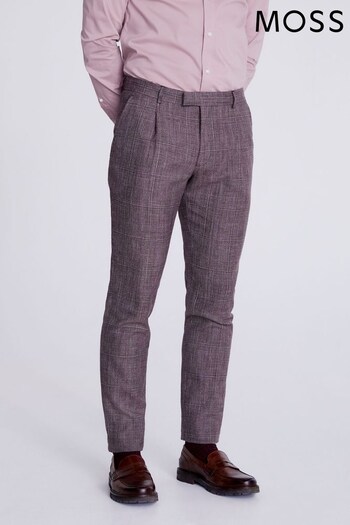 MOSS Slim Fit Pink Italian Quartz Check Trousers (N02544) | £140