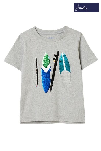 Joules Grey Archie-Short Sleeve 2 Way Sequin Artwork T-Shirt (N02597) | £18.95 - £20.95