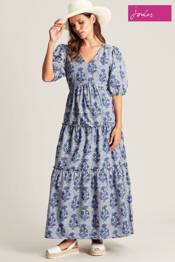 Joules Darcy Light Blue V-Neck Tiered Dress (N02602) | £59.95