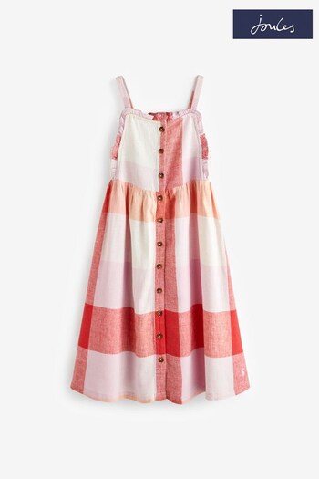 Joules Pink Elyse-Button Through  5-12 Years Midi Dress (N02611) | £30 - £33