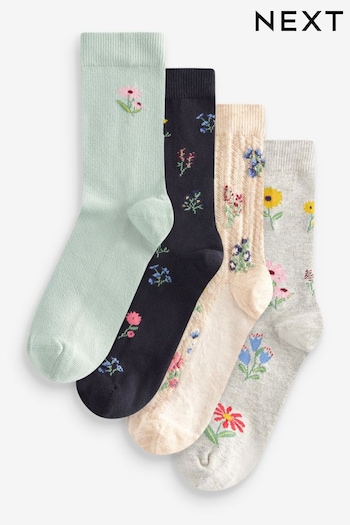 Navy Floral Ankle Socks 4 Pack (N02636) | £10