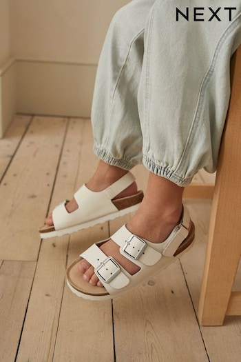 White Leather Standard Fit (F) Two Strap Corkbed True Sandals (N02668) | £18 - £25