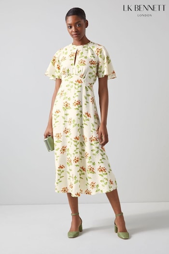 LK Bennett Cream Pascal Valerian Floral Print Silk Dress (N02675) | £459