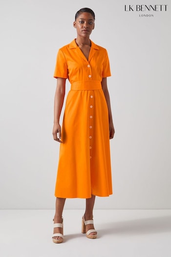 LK Bennett Orange Joplin Cotton stylish Shirt Dress (N02676) | £299