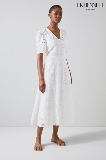 LK Bennett Jane Cotton Broderie Anglaise White Dress (N02694) | £329