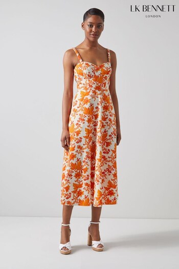 LK Bennett Cream Lucy Vine Leaf Print Cotton Sun Dress (N02695) | £279