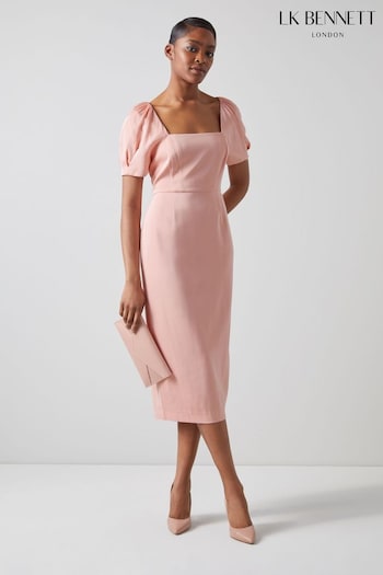 LK Bennett Pink Paige Square Neck Dress (N02709) | £329