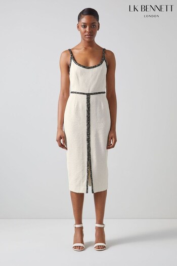 LK Bennett Tara Ivory Cream Recycled Cotton Tweed Dress (N02710) | £329
