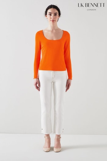 LK Bennett Orange Lenzing™ Ecovero™ Viscose Square Neck Top (N02712) | £79