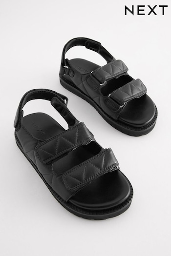 Black Leather Quilted Two Strap  Sandals (N02746) | £28 - £35