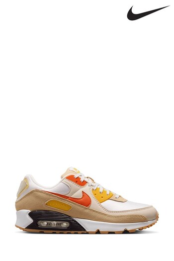 Nike White/Orange Sesame Air Max 90 Trainers (N02758) | £145