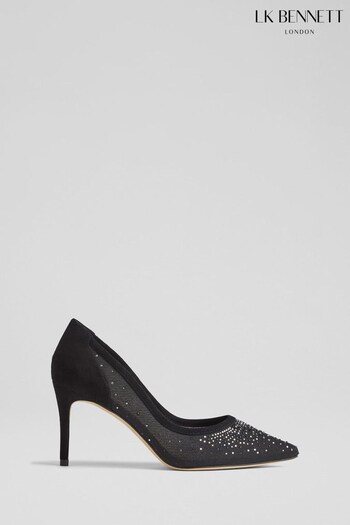 LK Bennett Liberty Black Suede And Crystal Mesh Black Courts (N02782) | £349